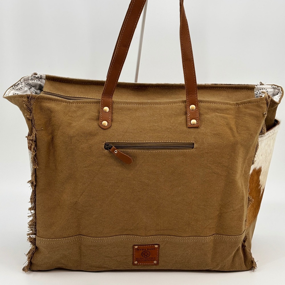 Myra Cartwright Hand Tooled Bag Women Large Tan White Cowhide Western Tote 14562 - Picture 10 of 13